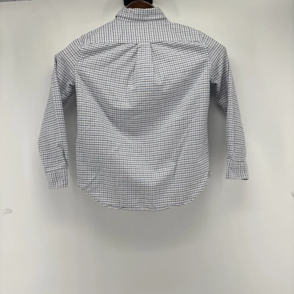 Ralph Lauren Boys Long Sleeve Button Up Shirt Size 7 Blue‎ White Check Cotton